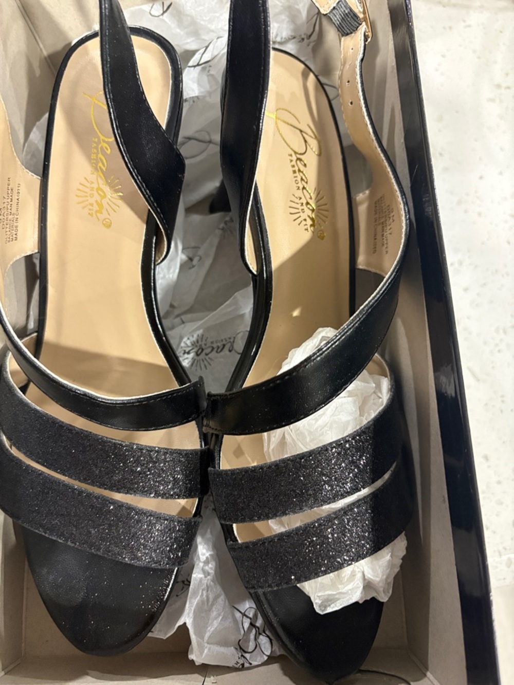 Black Glitter Slingback Sandals